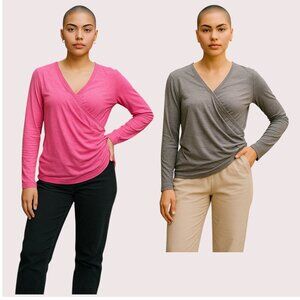 Apana Long Sleeve Wrap Top in Pink and Gray
